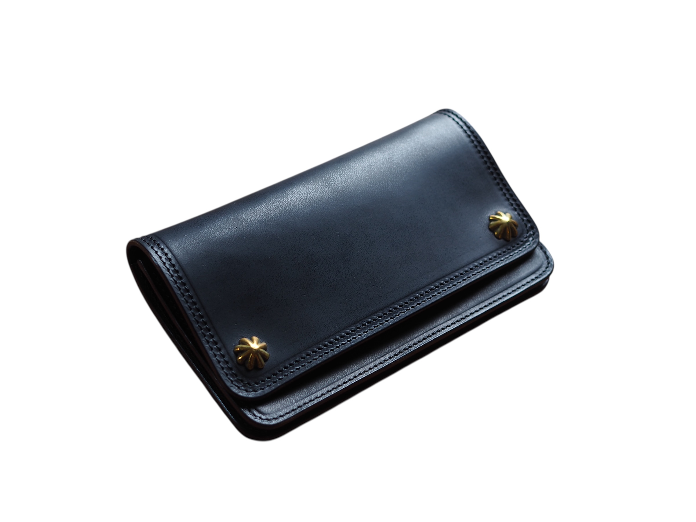 【特典付き！】トラッカーウォレット ミドル シルバー ハンドメイド ミドルトラッカーウォレット/姫路レザー芯通し黒色/ステッチ白色